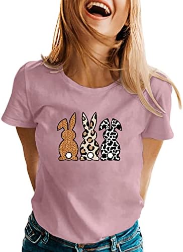 Camisetas de tshirts de páscoa de cggmvcg para mulheres de manga curta coelho de coelho de coelho estampado