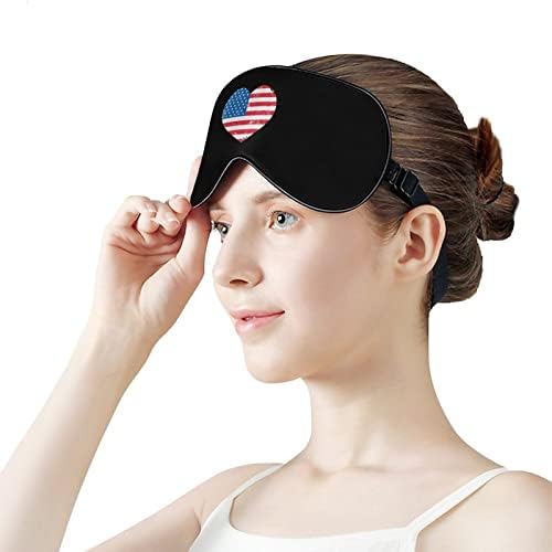 Máscara ocular da bandeira do coração da América dos EUA com alça ajustável para homens e mulheres noite de viagem para dormir uma soneca
