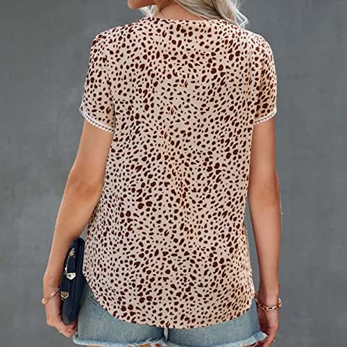 Camisa de pescoço para garotas adolescentes de manga curta 2023 impressão de algodão leopard