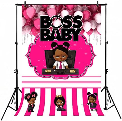 Cenário de bebê afro -americano para suprimentos de festa de 3x5 pés de balão rosa quente para o tema da princesa