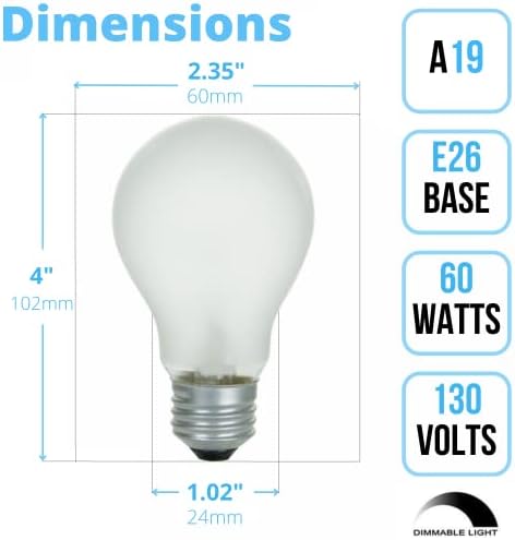 Xtricidade A19 Lâmpada de serviço áspero incandescente fosco, 60 watts, 2700k branco macio, e26 base média, 550 lúmens, 130V