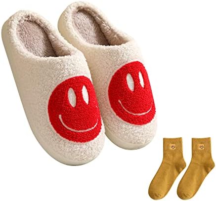 Depiyorsn Felas felizes chinelos retro aconchefos confortáveis ​​lison slippers quentes no inverno e macio, sapatos de casa interior com espuma de memória para homens mulheres…