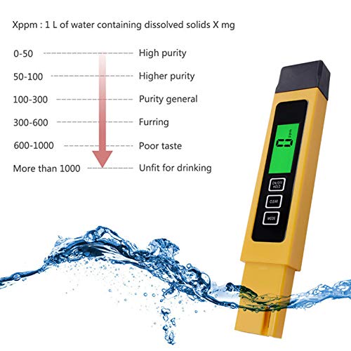 Testador de pH digital, 0 - 4999pm portátil TDS/EC Tester Multi -Function Water Quality Meter Testing Instrument