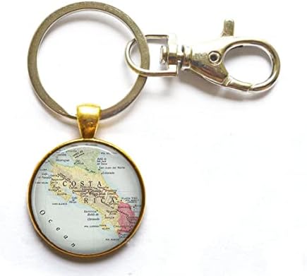 Keychain encantador, chaveiro de mapa da Costa Rica, Costa Rica mapa anel de chave, Costa Rica Key Ring,