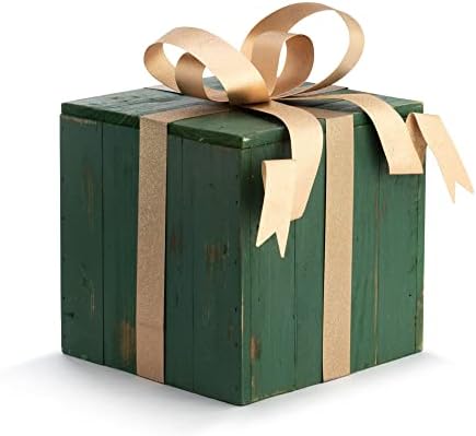 Demdaco embrulhado em tom verde e dourado de 9 polegadas e caixa decorativa de natal de ferro