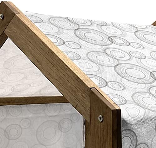 Casa de animais de estimação de madeira cinza lunarável, formas de anel abstrato de círculos geométricos abstratos