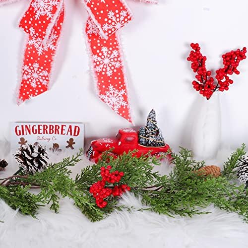 AnyDesign Christmas Garland com bagas vermelhas pinheiros artificiais Garland de cedro de Natal para o inverno da
