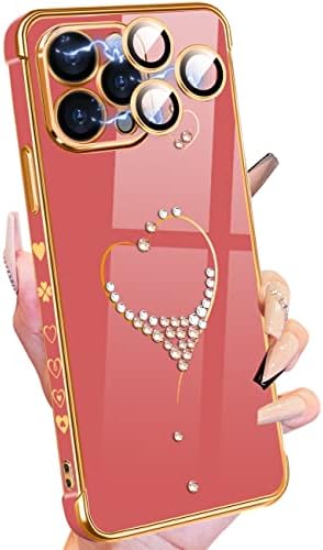 Petitiano para o iPhone 14 Pro Max Case, garotas fofas Meninas Bling Glitter Heart Case de telefone para