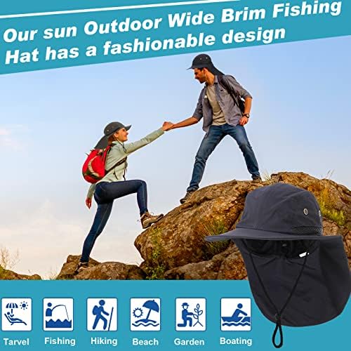 6 peças Chapéus solar unissex para homens e mulheres Caminhadas de chapéu safari chapéu largo brim UV Cap de proteção solar com retalho no pescoço para pesca ao ar livre praia de jardinagem, 6 cores