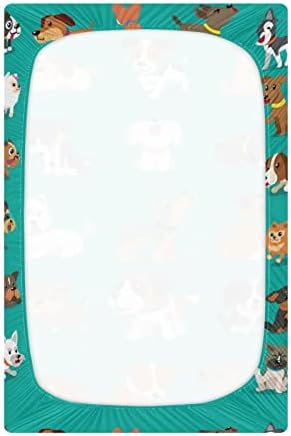 Alaza fofa cães estampas de cachorro Doodle Animal Sheets Sheets Filt Bassinet para meninos meninas bebês criança, tamanho padrão 52 x 28 polegadas