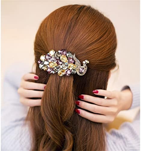 Mmllzel elegante pavão clipe de cabelo fêmea traseira da cabeça clipe de cocar de cocar de cartão de cabelo brilhante