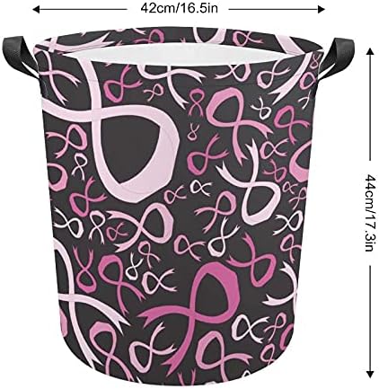Consciência do câncer de mama Fita rosa Oxford Cosce cesto de roupa com alças de armazenamento cesto