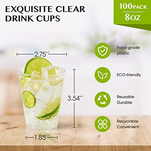 Jolly Chef 8 onças de copos de plástico descartáveis ​​claros, 100 copos de plástico transparentes,
