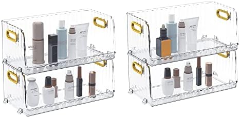 ANMINY 4pcs Clear Cosmetic Storage Bins com alças douradas frontais abertas maquiagem de maquiagem de desktop