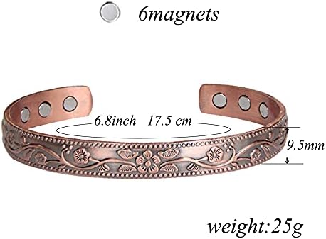 Pulseira magnética de cobre para mulheres pulseira de terapia magnética para artrite alívio de dor de altura altíssimo 99,9% de cobre sólido com ímãs anti-alergias