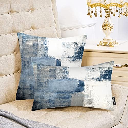 Tecyow Velvet Throw Pillow Capas 20x20, capas de travesseiros decorativos Conjunto de 2, almofadas de almofada quadrada abstrata moderna para o sofá do quarto da fazenda, azul e cinza