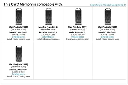 OWC 256GB PC23400 DDR4 ECC-R 2933MHZ RDIMMS Memória compatível com Mac Pro 2019 e Modelos UP