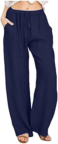 Calça de perna larga para mulheres cintura elástica calça de moletom calça de cordão de amarração