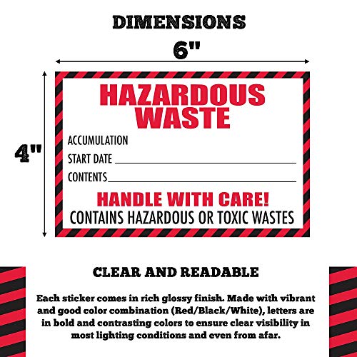 Rótulo de resíduos perigosos com alça com cuidado, 4 x6, 25 pacote, rótulo vermelho e branco, contém avisos