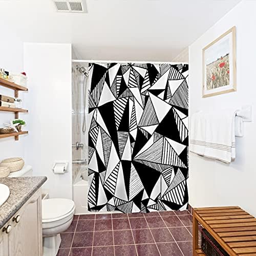 Cortina de chuveiro preto e branco icosamro para banheiro boho abstrato tecido geométrico de tecla