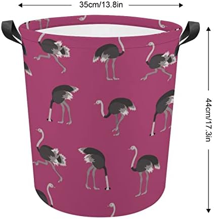 Cesta de lavanderia de avestruz de animais africanos com alças de lavanderia de lavanderia arredondada