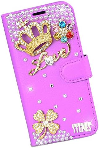 Fairy Art Crystal Cartlet Caixa de telefone compatível com Samsung Galaxy S21 Fe 5g - Flor da coroa - roxo