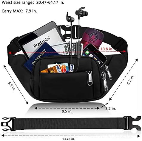 Grande pacote de fã para homens-bolsa de cintura síica com bolsos de 4 zíper, presentes para desfrutar de esportes que viajam para viajar as bolsas de crossbody casuais de mãos-livres se encaixam no máximo 7.9 '' ipad & 6.6 ''