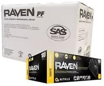 SAS Segurança 66516 Raven sem luvas de nitrila preta de 6 mil em pó, pequenas, 1000 luvas em peso