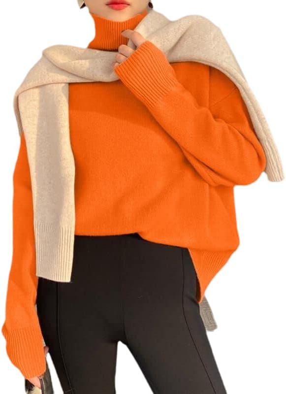 Autumn inverno engrossar o pulôver básico quente solto de caxemira de gola alta do suéter de malha feminino