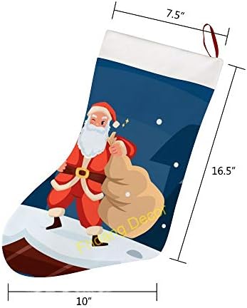 Rena Santa Feliz Natal meias, lareira de Xmas Big Tree pendurada meias de decoração de decoração de festa de férias em família em casa, 10x16,5 polegadas