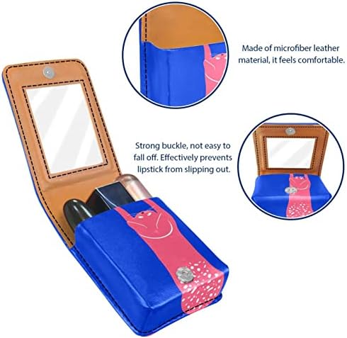 Bolsa de batom de batom de maquiagem de oryuekan com espelho portátil de armazenamento de batom portátil Organizador de armazenamento de brilho labial, desenho animado engraçado de animais adorável gato rosa azul