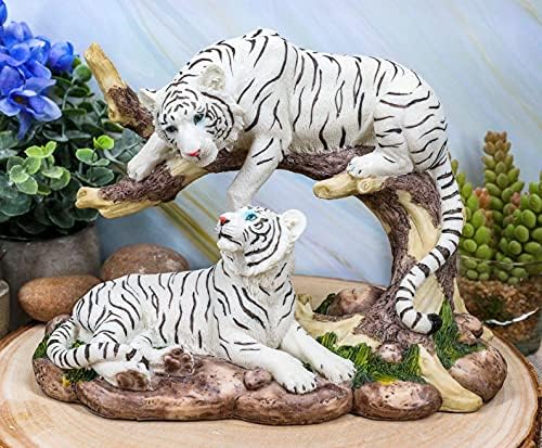 Ebros 9.25 largo albino bengala tigre branco casal tocando por estátua de galho de árvore curvada como florestas