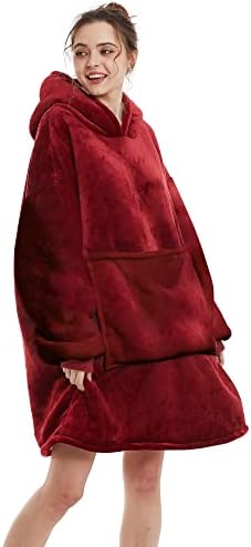 Capuz de cobertor vestível aemilas, cobertor de moletom sherpa de grandes dimensões com bolso e mangas de capuz, cobertor macio macio macio para homens adultos para homens adolescentes, um tamanho único