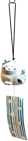 9619 Sino de vento de cerâmica japonesa, Fuurin de tamanho médio, Item de sorte Design de gato para dormir