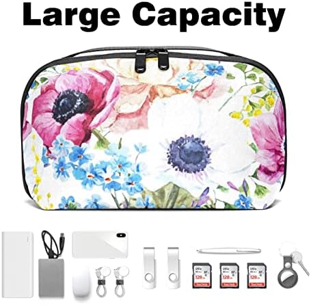 Organizador eletrônico Small Travel Cable Organizer Bag para discos rígidos, cabos, carregador, USB, cartão SD, Flor Floral do Garden de Spring Garden