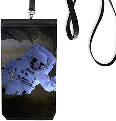 Galaxy Astronauta Night Night Night Sky Phone Cartle Purse pendurada bolsa móvel bolso preto