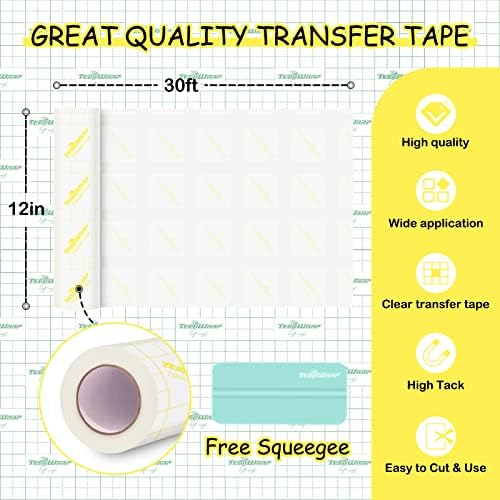 Fita de transferência de Teckwrap para Glitter Vinyl High Tack de 12 ”x 30 pés Alinhamento Aplicação