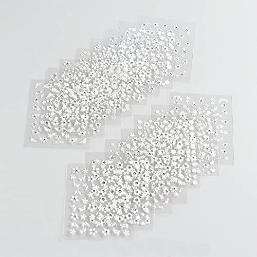 30 lençóis adesivos brancos de arte da flor, flor branca com strass projeta decalques de unhas 3d