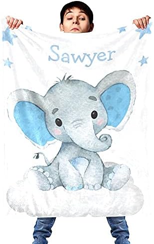 Yeshop personalizada Baby Blain Elephant Baby Azul Cobertores de swadding de berçário personalizado