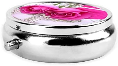 Pink Rose Round Mini Pill Box - Dispensador de pílula diária Organizador vitamínico