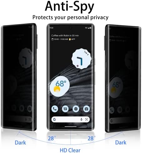 Laflit [2 pacote] Protetor de tela de privacidade para o Google Pixel 7 Pro 5G, Anti-Spy Resistente