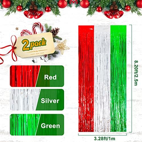 Lansian 2 embalagem Decoração de Natal Caso -pano de fundo Red Silver Green Tinsel Finge Fringe Cortans