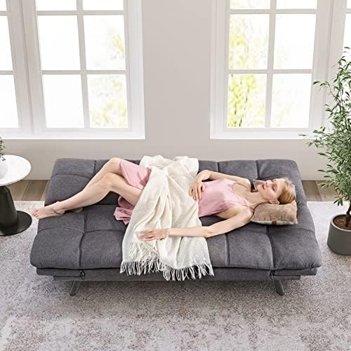 Sofá futon conversível HCORE Sofá-cama cinza-espuma de memória de tecido sofá, pequeno sofá de espreguiçadeira