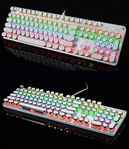 Estilo de máquina de escrever para teclado de jogos mecânicos com traseiro traseiro rgb retroiluminado - clicky, 108 teclas retro redonda tchap quente swappable para mac, pc