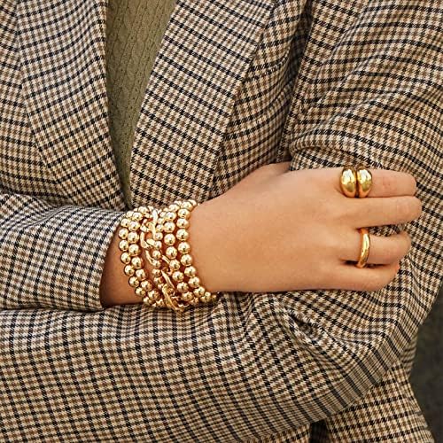 Ringos grossos para mulheres, anéis de declaração simples de cúpula simples de 18k Gold para mulheres anel minimalista de anel de ouro prateado, tamanho 5 a 10