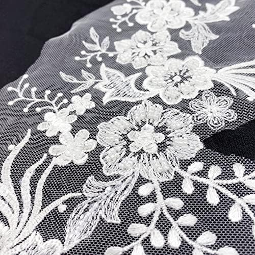 3D Flor Bordado renda de renda de lantejoulas brancas contas florais costura bordada em remendos de apliques