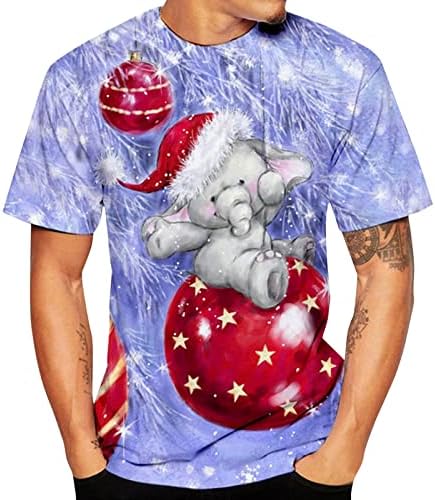 ZDDO Christmas Camisetas de manga curta para homens, Funny Natal Santa Claus Round Round Neck