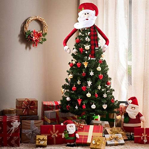 Grande árvore de Natal chapéu de topper Papai Noel com lenço xadrez de búfalo para férias, árvores