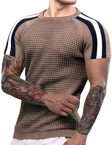 2023 Novos camisetas musculares masculinas Contraste a cor de manga curta de manga curta camiseta