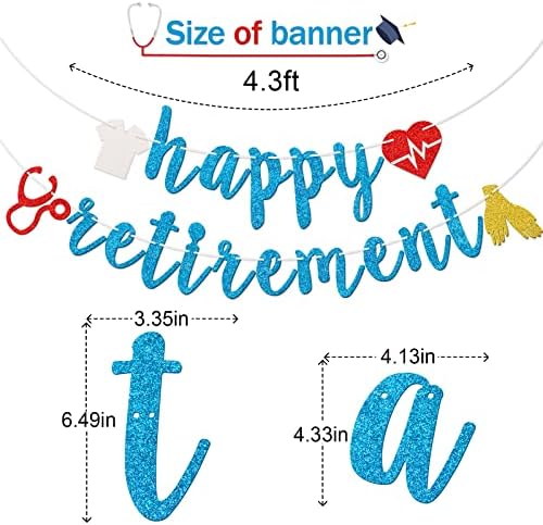 Feliz banner de aposentadoria, bandeira de aposentadoria de enfermeira, decoração de aposentadoria médica, decorações de aposentadoria de enfermagem, brilho azul
